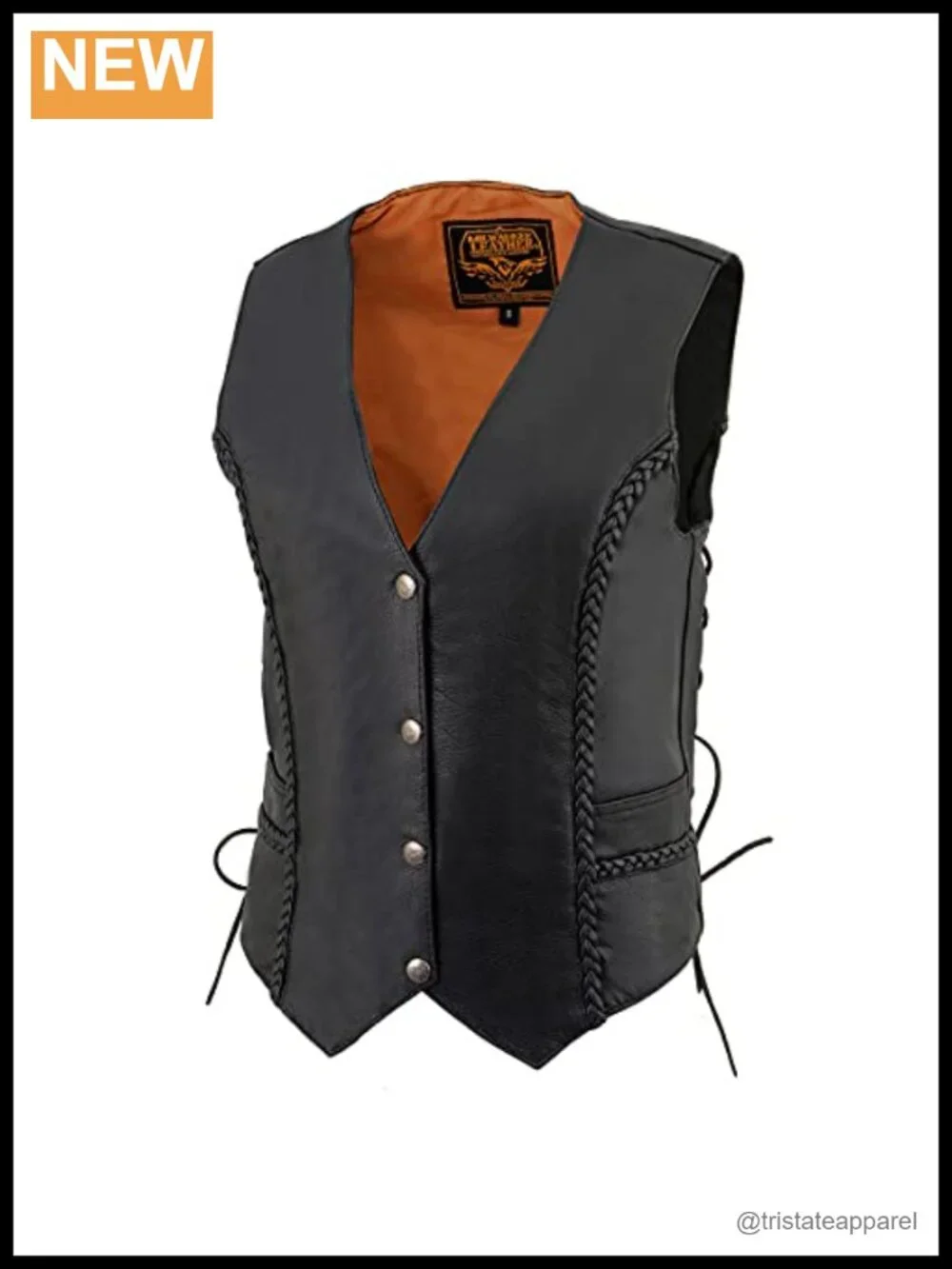 Women's Premium Full-Grain Leather Motorcycle Vest with Adjustable Side Laces,